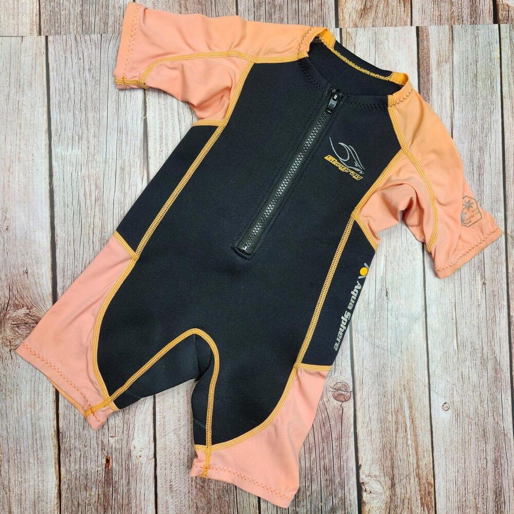 Kids' Short Sleeve Wetsuit Swimsuit - Black and Peach